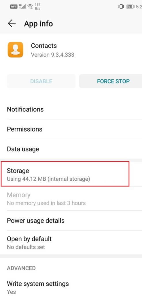Click-on-the-Storage-option-2-493x1024-1 إصلاح تعذر فتح جهات الاتصال على هاتف Android