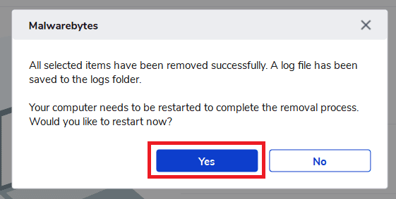 Click-on-the-Yes-button-to-complete-the-removal-process 4 طرق لإزالة إعادة توجيه ByteFence بالكامل
