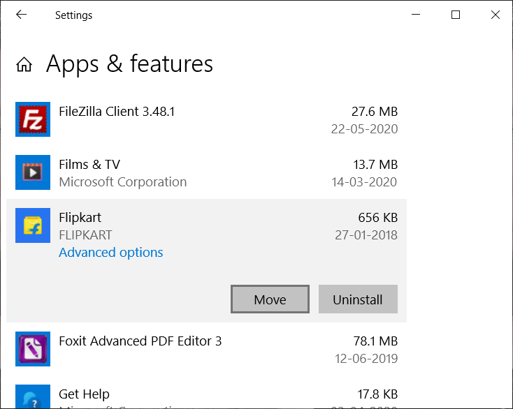 Click-on-the-application-or-the-program-you-want-to-move-then-select-Move كيفية نقل البرامج المثبتة إلى محرك أقراص آخر في Windows 10