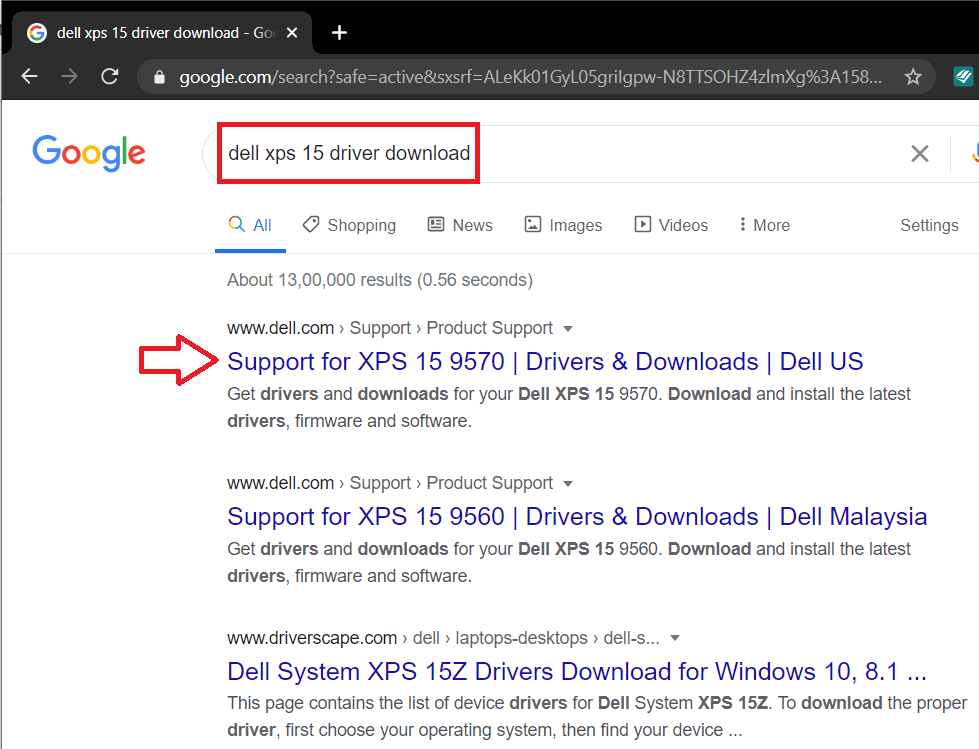 Click-on-the-very-first-link-to-visit-the-official-driver-download-page 7 طرق لإصلاح عدم عمل لوحة اللمس من Dell