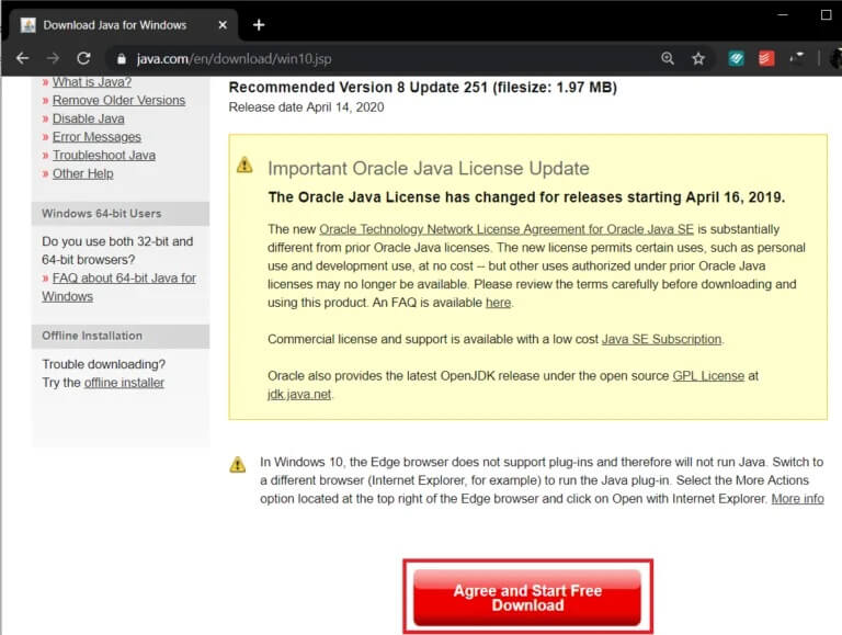 Click-on-the-“Agree-and-Start-Free-Download”-button-768x579-1 كيفية تشغيل ملفات JAR على نظام التشغيل Windows 10