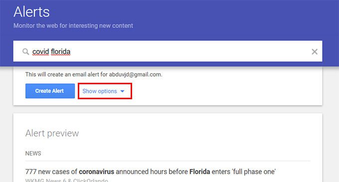 Create-Google-Alerts-and-tap-show-options كيفية إعداد Google Alerts لتتبع الأخبار