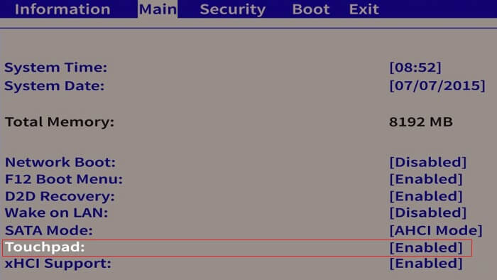 Enable-Toucpad-from-BIOS-settings 7 طرق لإصلاح عدم عمل لوحة اللمس من Dell