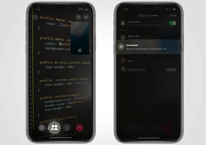 End-Messenger-Room-on-Android-and-iOS كيفية استخدام Facebook Messenger Rooms لعقد مؤتمرات الفيديو