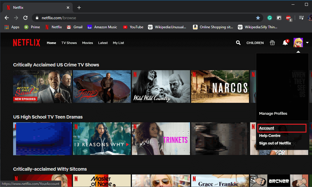 From-the-drop-down-menu-select-‘Account’ إصلاح خطأ Netflix "تعذر الاتصال بـ Netflix"