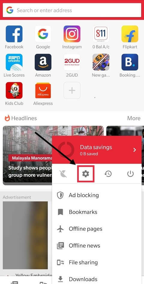 From-the-pop-up-menu-open-“Settings”-by-pressing-on-the-gear-icon كيفية حذف سجل محفوظات المتصفح على Android