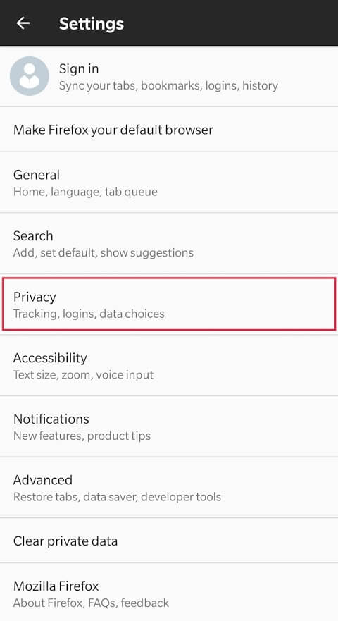 From-the-setting-menu-select-“Privacy”-to-move-ahead كيفية حذف سجل محفوظات المتصفح على Android