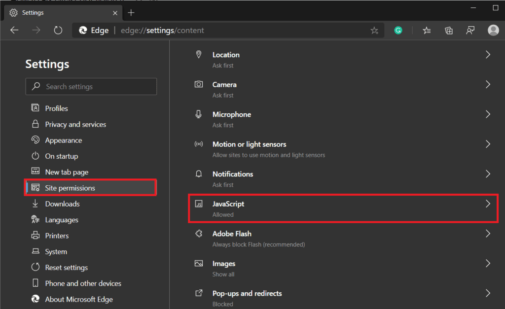 In-the-Site-permissions-menu-locate-JavaScript-and-click-on-it-1024x627-1 كيفية إصلاح خطأ javascript:void(0)