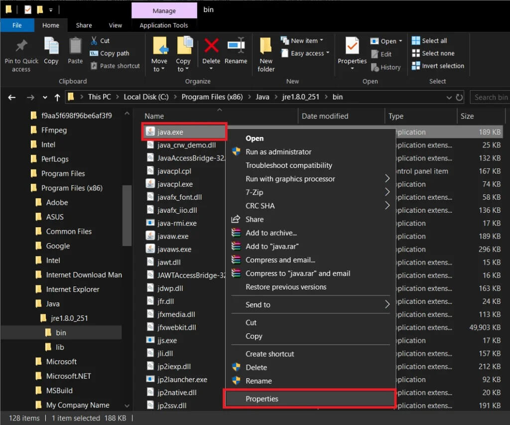 Inside-the-bin-folder-find-java.exe-right-click-on-it-and-select-Properties-1024x853-1 كيفية تشغيل ملفات JAR على نظام التشغيل Windows 10