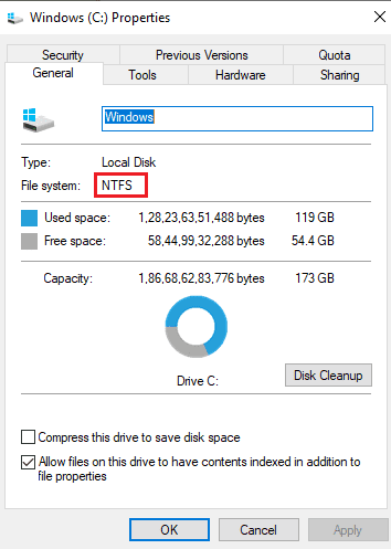 Make-sure-the-C-drive-is-in-an-NTFS-format-and-not-FAT32-format كيفية نقل البرامج المثبتة إلى محرك أقراص آخر في Windows 10