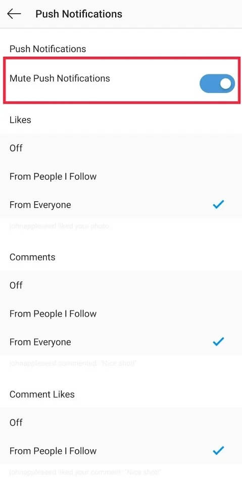 Make-sure-the-toggle-switch-next-to-‘Mute-Push-Notification’-is-turned-off إشعارات Instagram لا تعمل؟ إليك 9 طرق لإصلاحها!