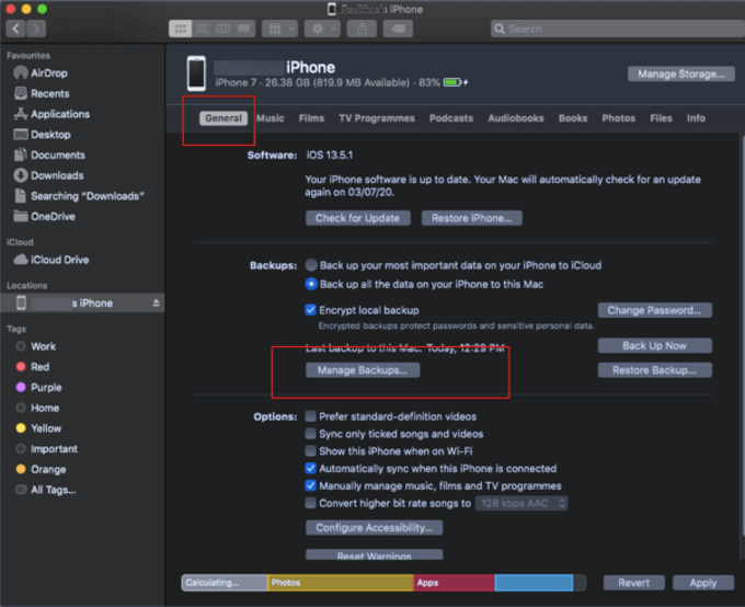 Manage-iPhone-Backup-Mac-Finder كيفية عمل نسخة احتياطية من iPhone إلى Mac والكمبيوتر الشخصي