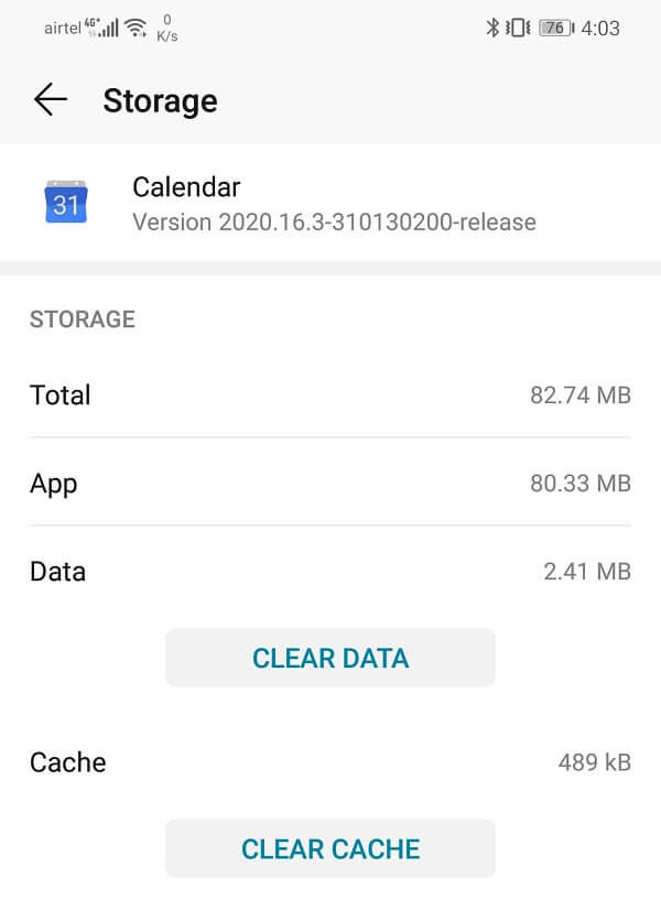 Now-see-the-options-to-clear-data-and-clear-cache استعادة أحداث تقويم Google المفقودة على Android