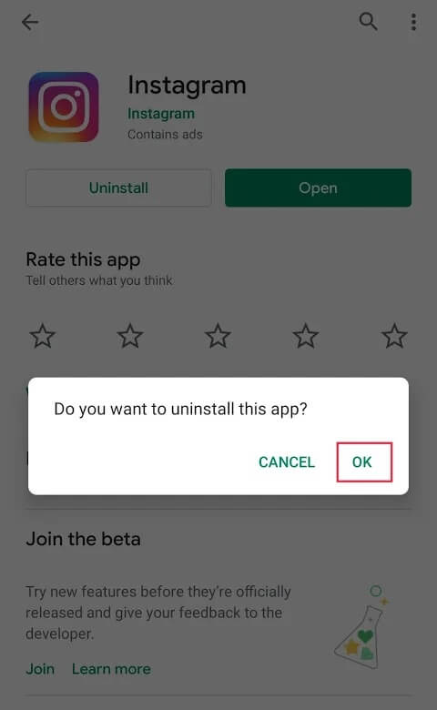 Once-found-press-‘Uninstall’-and-confirm-by-clicking-on-Ok إشعارات Instagram لا تعمل؟ إليك 9 طرق لإصلاحها!