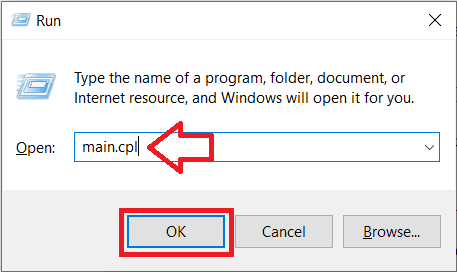 Open-run-command-once-again-type-main.cpl-and-press-enter 7 طرق لإصلاح عدم عمل لوحة اللمس من Dell