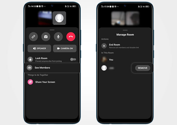 Remove-Participants-from-Messenger-Room-Android كيفية استخدام Facebook Messenger Rooms لعقد مؤتمرات الفيديو