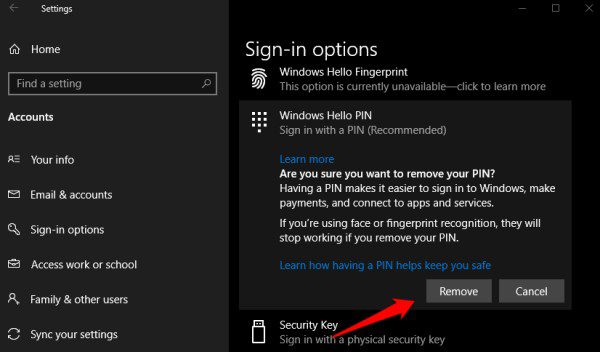 Remove-Pin-and-Password-From-Windows-10-3 كيفية إزالة رقم التعريف الشخصي وكلمة المرور من Windows 10
