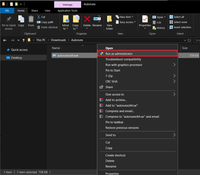 Right-click-on-autorunsc64.exe-and-select-Run-As-Administrator-768x672-1 كيفية تعطيل Adobe AcroTray.exe عند بدء التشغيل
