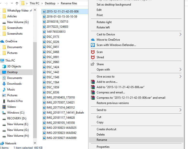 Right-clicking-on-the-first-file-and-selecting-the-rename كيفية إعادة تسمية ملفات متعددة بشكل مجمّع على Windows 10
