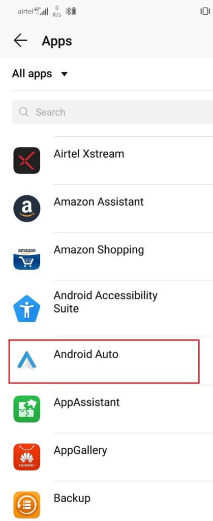 Search for Android Auto from the list of installed apps and tap on it 419x1024 1 - إصلاح مشاكل الأعطال والاتصال في Android Auto