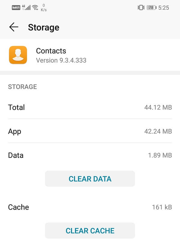 See-the-options-to-clear-data-and-clear-cache-1 إصلاح تعذر فتح جهات الاتصال على هاتف Android
