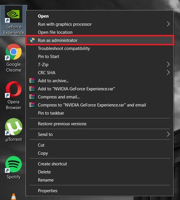 Select-Run-As-Administrator-from-the-options-menu إصلاح رمز خطأ 0x0003 على Geforce Experience
