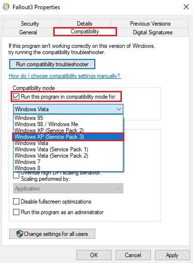 Select-Windows-XP-Service-Pack-3 كيفية تشغيل Fallout 3 على Windows 10؟