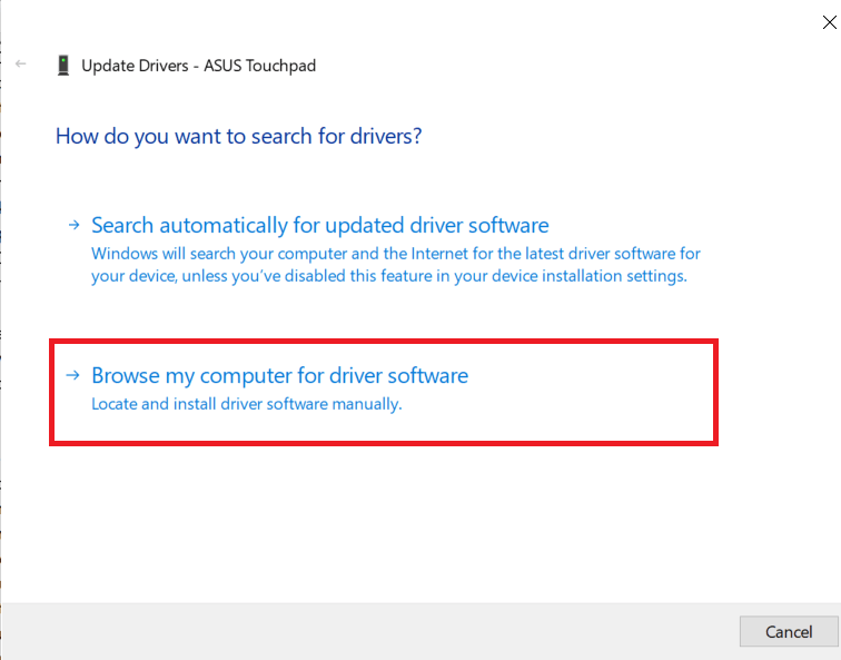 Select-browse-my-computer-for-driver-software 7 طرق لإصلاح عدم عمل لوحة اللمس من Dell