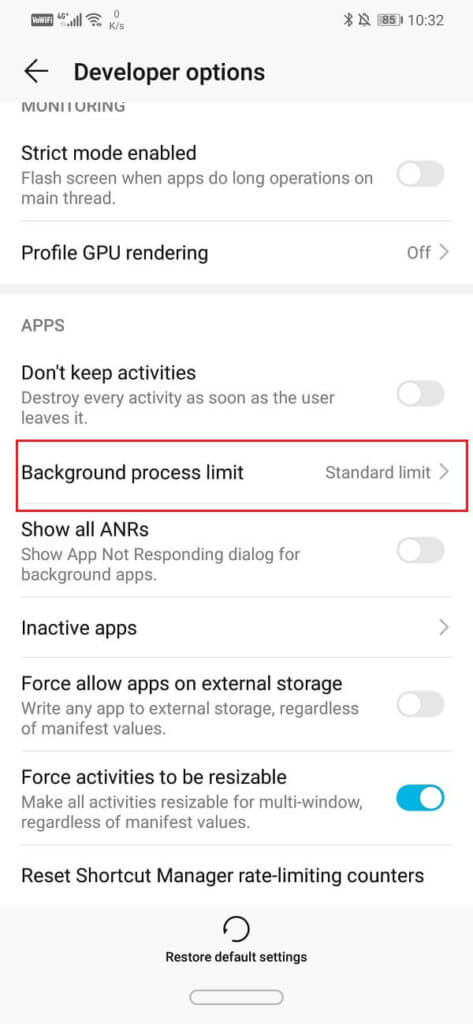 Select the Background process limit option 473x1024 1 - إصلاح مشاكل الأعطال والاتصال في Android Auto