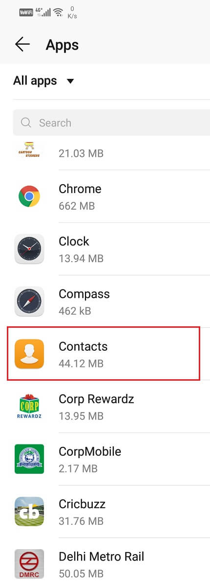 Select-the-Contacts-app-from-the-list-of-apps-1 إصلاح تعذر فتح جهات الاتصال على هاتف Android