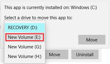 Select-the-application-or-programme-where-you-want-to-move كيفية نقل البرامج المثبتة إلى محرك أقراص آخر في Windows 10
