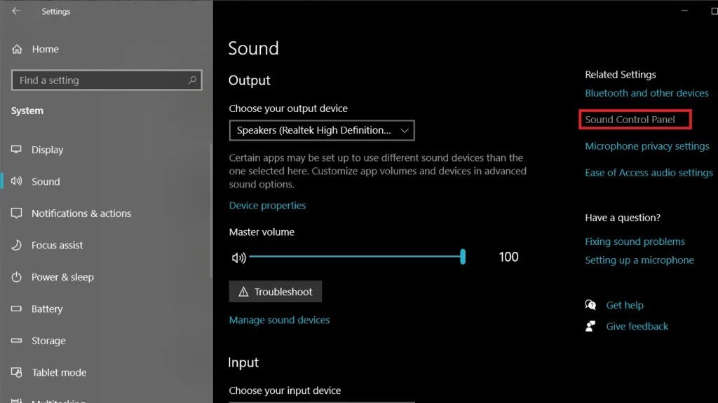 Selecting-Open-sound-settings-and-then-clicking-on-the-Sound-Control-Panel-in-the-next-window-1024x576-1 إصلاح رسالة استخدام CPU عالي Audio Device Graph Isolation high CPU usage