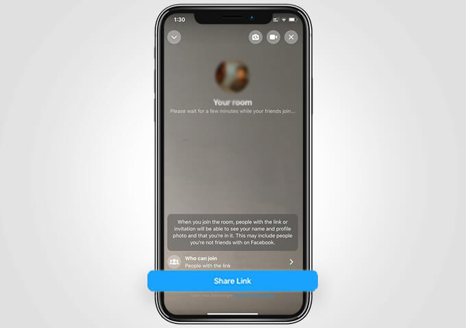 Share-the-Messenger-Room-Link-after-creating-a-room-on-iOS كيفية استخدام Facebook Messenger Rooms لعقد مؤتمرات الفيديو
