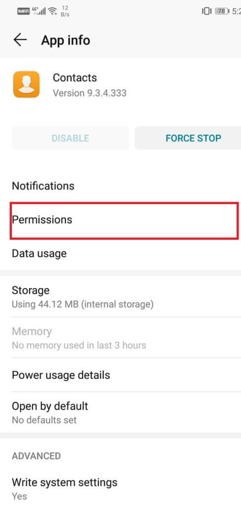 Tap-on-the-Permissions-option-1-489x1024-1 إصلاح تعذر فتح جهات الاتصال على هاتف Android
