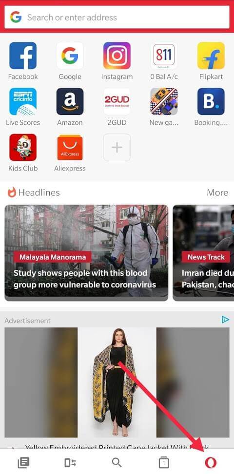 Tap-on-the-red-“O”-Opera-icon-located-at-the-bottom-right كيفية حذف سجل محفوظات المتصفح على Android