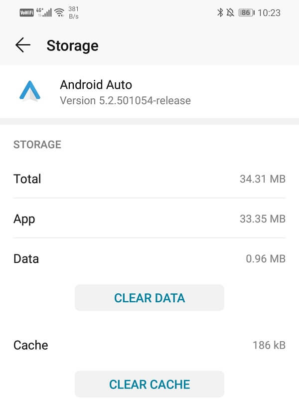 There are options to clear data and clear cache - إصلاح مشاكل الأعطال والاتصال في Android Auto