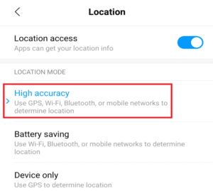 Under LOCATION MODE Select High accuracy 300x269 1 - إصلاح مشاكل الأعطال والاتصال في Android Auto