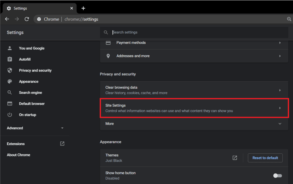 Under-Privacy-and-security-label-click-on-Site-Settings-1024x643-1 كيفية إصلاح خطأ javascript:void(0)