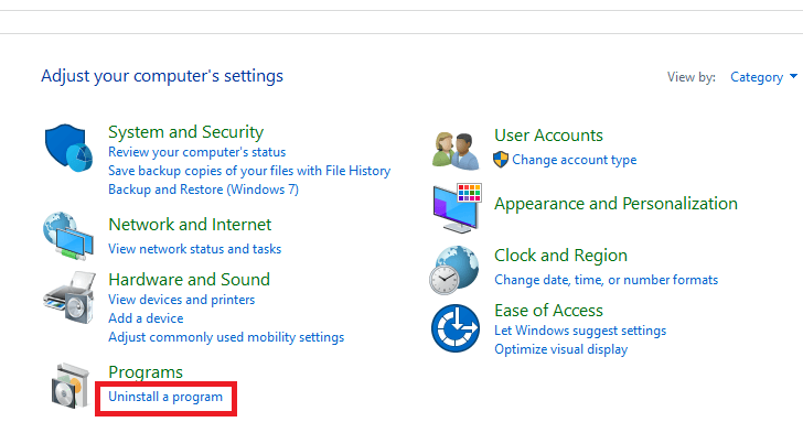 Under-the-Programs-click-on-the-Uninstall-a-program-option 4 طرق لإزالة إعادة توجيه ByteFence بالكامل