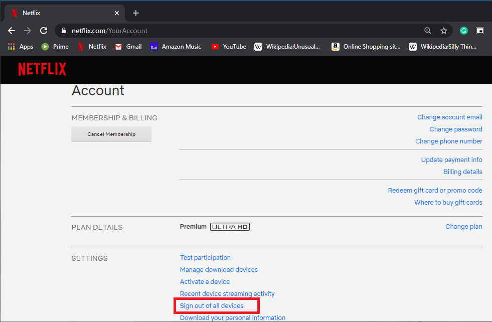 Under-the-‘Settings’-section-click-on-‘Sign-out-of-all-devices’ إصلاح خطأ Netflix "تعذر الاتصال بـ Netflix"