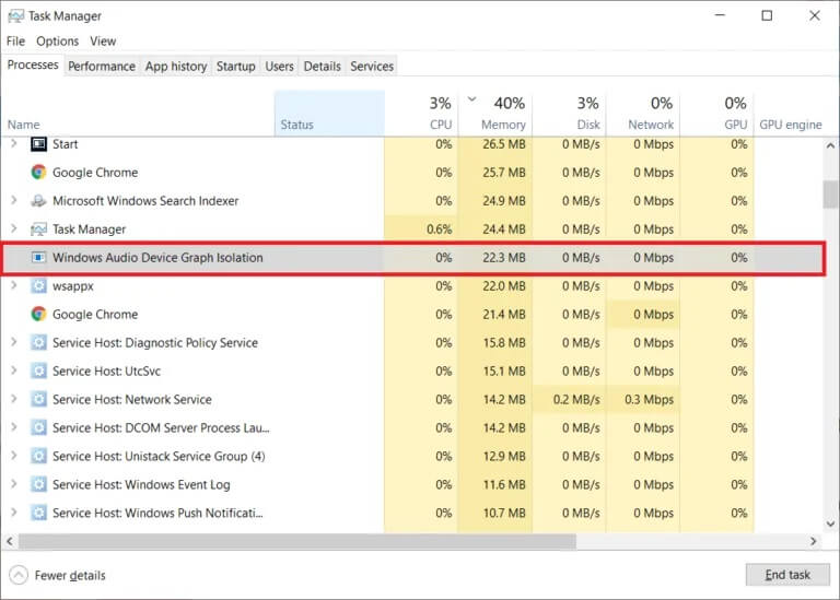 إصلاح Messageاستخدام CPU عالي Audio Device Graph Isolation high CPU usage - %categories