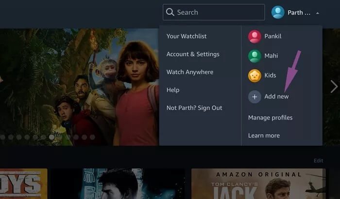 add-new-in-prime-web_935adec67b324b146ff212ec4c69054f كيفية استخدام ملفات شخصية في Amazon Prime Video