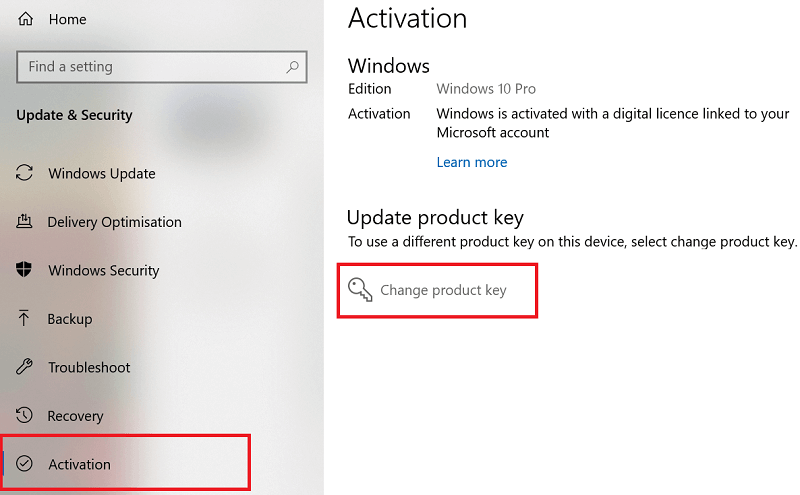 click-on-Activation.-Then-Click-on-Change-Key-or-Activate-Windows-using-a-Key إزالة العلامة المائية لتفعيل Windows 10 بشكل دائم