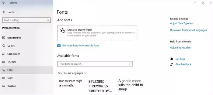 drag-and-drop-file-in-settings_935adec67b324b146ff212ec4c69054f كيفية تحميل وتغيير الخطوط الافتراضية في Microsoft Word