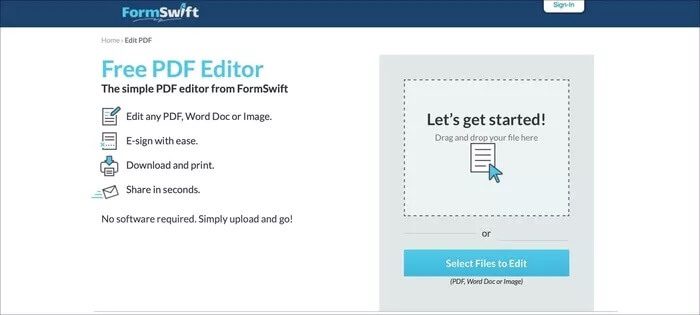 formshift-home_935adec67b324b146ff212ec4c69054f 5 من أفضل بدائل Adobe Acrobat Pro لتحرير PDF على Windows 10