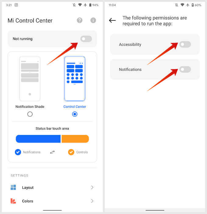 mi-control-center-required-permissions كيفية الحصول على مركز تحكم iOS على Android