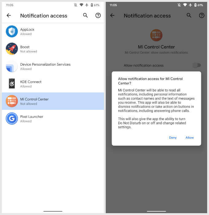 notification-access-to-mi-control-center كيفية الحصول على مركز تحكم iOS على Android