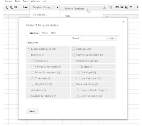 template-gallery-google-sheets-addon أفضل 8 إضافات لجداول بيانات Google لتحسين الإنتاجية.