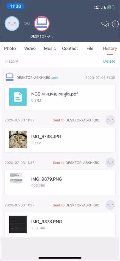 zapya-history_40dd5eab97016030a3870d712fd9ef0f أفضل 5 بدائل SHAREit لنظامي التشغيل iOS و Windows