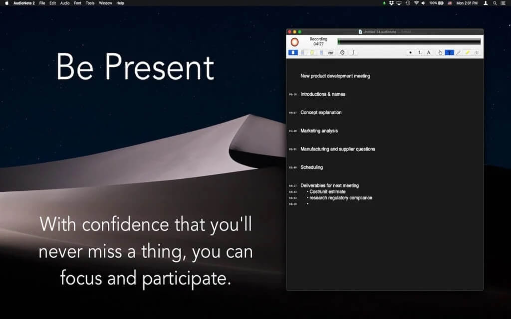 Audio-Note-for-MAc-1024x640-1 أفضل 13 برنامج التسجيل الصوتي لنظام التشغيل Mac